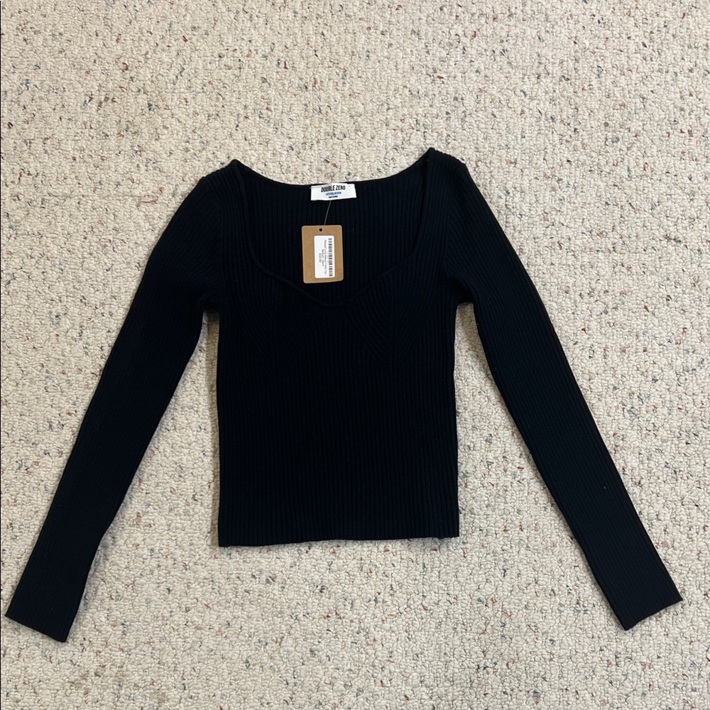 Black Ribbed Long Sleeve Top